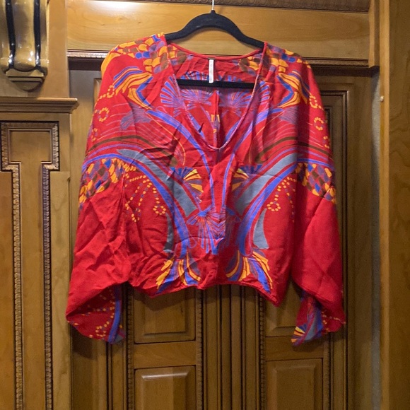 Free People Tops - Free People Geo Print Red/Orange/Blue Geo Print 100% Viscose Size X-Small